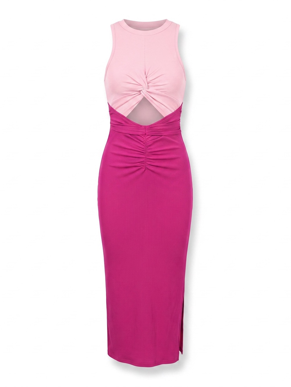 Sleeveless Pink Twist Cutout Midi Dress Large